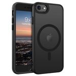 GUAGUA Magnetic Case for iPhone 7 & iPhone 8 & iPhone SE 2022/2020 [Compatible with Magsafe] Translucent Matte Back Slim Thin Anti- Scratch Shockproof Protective Phone Cases for iPhone 8/7/SE-Black