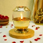 Ekhasa 100% Pure Brass Akhand Jyot Diya with Adjustable Bati Knob, Wick Lifting Screw Lever, Glass Cover (Large Size, 250 ml Oil Capacity, Stay Lit for 48 Hours, Wick Included, Authentic Borosilicate)