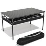 RELAX FIELD Folding Camping Table with Storage and Aluminum Roll-up Top, Picnic Table Foldable with Carrying Bag for Camping, Garden, Beach, BBQ, up to 100KG