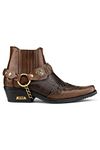 Men's Brown Leather Crocodile Design Cowboy Western Ankle Boots with Cuban Heels and Metal Chain 8