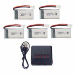 Fytoo 5PCS 3.7V 380mAh 25C LiPO Battery 1pcs 5 in 1 Battery Charger for Hubsan H107C H107D Syma X11C HS170 HS170C F180C HS170G TOZO Q2020 E016F FX801 V911S A120 XK A150 V966 RC Drone Battery