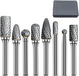 ASNOMY 8pcs Carbide Burr Set with 1/4''(6mm) Shank Double Cut Solid Carbide Rotary Burr Set Cutting Burrs for Die Grinder Drill, Metal Wood Carving, Engraving,Polishing,Drilling