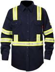 SKSAFETY 7.5oz FR Safety Shirt, Professional Level Hi Vis Flame Resistant 100% Cotton Fire Retardant Shirt. CAT2/UL/ANSI (Navy 3XL)