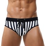 FEOYA Mens Swimwear Shorts Briefs Low Waist Elastic Bikini Board Surf Shorts with Removable Pad Swim Briefs Stripe M