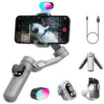 Gimbal Stabilizer for Smartphone,RGB Magnetic Refill Light Set,OLED Display LED Light Focus Wheel, Professional 3-axis stabilizer for Android &iPhone, AOCHUAN XPRO KIT Grey