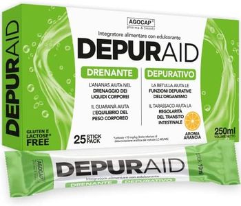 Agocap Depuraid Detox, Drenante Forte Dimagrante, Depurativo Antiossidante, 25 Stick Pack Monodose, Gusto Arancia, Elimina le Tossine del Fegato