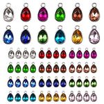 URROMA Crystal Birthstone Charms Beads, 48 Pcs Teardrop-Shaped Crystal Charms for Jewelry Making Crystal Charms for Bracelet Necklace Making, 12 Colors