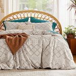 Bedsure Duvet Cover King Size - King Duvet Cover, King Boho Bedding for All Seasons, 3 Pieces Embroidery Shabby Chic Home Bedding Duvet Cover (Beige, King, 104x90'')