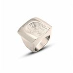 FLUIDABLE Chloe Band Ring, White Gold Plated Big Band Ring For Women, Large Foorprint Signet Ring, Statement Ring, Graphic Ring, Flat Top Pattern Ring, Gift For Anniversary (Size M/6, Silver)