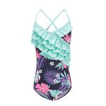 Girls Bathing Suit One Piece Swimsuits Hawaiian Ruffle Swimwear Purple 5T