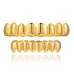 Txdvbls Grillz Mens Gold Grills for Your Teeth Gold 8 Teeth Caps Top Bottom Set Halloween Costumes Mouth Dental Grillz Teeth