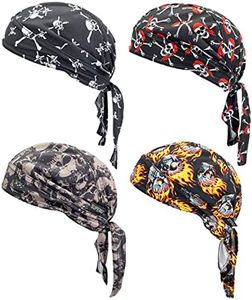 Supeniu Dew Rags Helmet Liner Sweat Wicking Skull Caps Motorcycle Doo Rag Bandana Hats Beanie Cycling Cap for Men and Women, Skull Pack, X-Small-3X-Large
