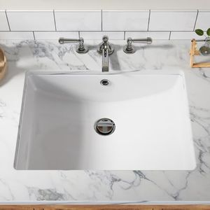 Undermount Bathroom Sink, Bathroom Vessel Sinks, Ceramic Lavatory Vanity Vessel Sink with Overflow, Rectangle Sink, Undercounter Basin, White 21.65 * 15.75 * 7.87 in (Large)