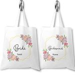 Personalised Bridesmaid Tote Bag, Custom Bridesmaids Gift Bag, Bridal Party Gift Bag, Hen Party Bags, Wedding Accessories, Floral Gold, Maid of Honor, Team Bride Tribe