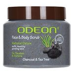 ODEON Charcoal & Tea Tree Oil Body Scrub (300ml) | Face Scrub for Oily Skin | Body Scrub to Fight Body Odour & Bacteria | Gentle Exfoliating Scrub | Face Scrub for Natural Detox, Soft & Glowing Skin