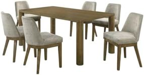 Sornyix Dining Table Set 7-Piece Rectangular Kitchen Table with 6 Upholstered Armless Chairs Brown Oak Wood Finish Light Tan Fab