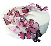 24 X PRE-CUT BEAUTIFUL MEDIUM PINK BUTTERFLIES EDIBLE RICE/WAFER PAPER PRE CUT CUPCAKE CAKE DESSERT TOPPERS BIRTHDAY PARTY WEDDING BABY SHOWER DECORATIONS (Medium)