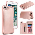 iCoverCase for iPhone 8 Plus/7 Plus/6s Plus/6 Plus Wallet Phone Case with Card Holder for Women Men, [RFID Blocking] Card Slots PU Leather Protective Wallet Case (Rose Gold)