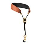 Miwayer Sax Neck Strap Professional Saxophone Harness Leather Padded Soft Neck Sling For Baritone Alto Tenor Soprano Baritone, Brown, Large