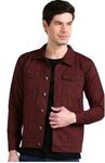 Men Long Sleeve Button Down Slim Fit Wear Denim Jacket. (IN, Alpha, M, Regular, Maroon)