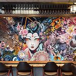 XLMING Wall Decoration Painting Wallpaper Japanese Geisha Tattoo Japanese Restaurant Sushi Tattoo Wall Ukiyoe Wallpap 3D Wallpaper Paste Living Room The Wall for Bedroom Mural border-430cm×300cm