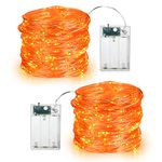 Orange Fall Lights, BrizLabs 2 Pack 19.68ft 60 LED Thanksgiving Decor String Lights Micro Silver Wire Firefly Lights Battery Operated Indoor Twinkle Lights for Autumn Halloween Christmas Party