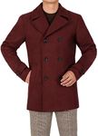 Bonnorth Men's Wool Blend Quilted Lined Double Breasted Pea Coat Winter Warm Classic Notched Collar Overcoat, Burgundy, Large