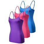 Ladies 3 Pack Camisole Seamless Vests Cami Black White Nude Stretchy Vest Plus Size UK 8-22 (Purple/Blue/Ruby, Medium)