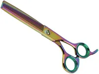 Sharf Gold Touch Pet Shears, 6.5" 42-Tooth Rainbow Thinning Shear for Dogs, 440c Japanese Stainless Steel Dog Thinning Shears