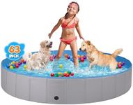 Jecoo Dog Pool for Large Dogs Kiddie Pool Hard Plastic Foldable Dog Bathing Tub Portable Outside Kids Swimming Pool Whelping Box for Pets and Dogs (63"x12")