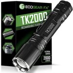 EcoGear FX TK2000 Tactical Flashlight Kit - Delivering 2000 Lumens Max, 3 Light Modes with Instant Strobe Light, Adjustable Focus Zoom, USB Rechargeable with a 5000mAh High Power Battery