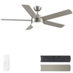 CJOY Ceiling Fans with Lights Brushed Nickel, 52'' Quiet Ceiling Fan Lights with Remote, Dimmable Tri-Color Temperatures, 5 Blades Reversible Winter and Summer for Bedroom