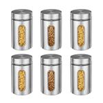 WRINGO Steel Cover Window Clear Glass Jars, Pantry Organizers Containers for Kitchen Storage Food Spices Canister with Airtight Lid Container Organizer, Tea Coffee & Sugar (H4284-1000ML, Set of 6)