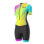 Ladies Cycling Skinsuit Women Padded One Piece Trisuit Bike Top Short Sublimated Design (Black/Yellow, S)