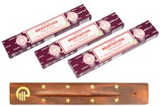 Original Satya Meditation Incense Sticks Pack of 3X 15G with Greensense Holder for Aromatherapy, Spa, Yoga, Weddings, Meditation, Healing, Positivity and Relaxation