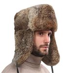 KAISHIN Unisex Winter Full-pelt Rabbit Fur Bomber Hats Russian Ushanka Hats for Men Women Cotton Layer Skiing Hats, Brown, Large