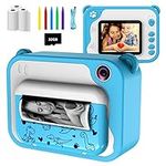 Kids Digital Camera,Instant Print Cameras for Boys Girls,2.4 Inch Screen,1080P Print Camera with 32GB Memory Card, 5 Color Pens,3 rolls of printing papers, Children Mini Rechargeable Toy(Blue)