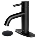 SOKA Bathroom Sink Faucet Single Handle Stainless Steel Lavatory Commercial Bathroom Faucet Bathtub Basin Vanity Faucets with Deck Plate & Pop-Up Drain Assembly Fit for 1 & 3 Hole, Matte Black