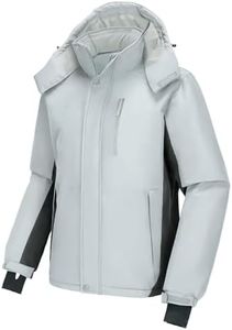 CAMEL CROWN Men's Ski Snow Jacket Waterproof Winter Snow Coat Windproof Warm Fleece Lining Hooded Parka Rain Jacket Light Gray XXL