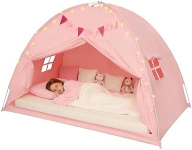 Full Bed Tent Canopy, Indoor Blackout Privacy Toddler Bed Tent for Kids with Light, Portable Sleeping Floor Kids Playhouse (Pink, Full Size)