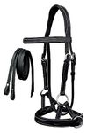 CHALLENGER Horse Western English Leather Bitless Sidepull Bridle Reins Black 7713BK-F