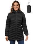 ROYAL MATRIX Women's Packable Puffer Jacket - Lightweight Winter Warm Long Quilted Puffer Coat with Detachable Hood(Jet Black, M)