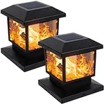 MAGGIFT Solar Flame Post Lights, Outdoor Brightness 72 SMD LEDs Flickering Flame Solar Powered Cap Light for Halloween Christmas, Fits 4x4, 5x5 or 6x6 Wooden Posts, for Yard Fence Deck or Patio