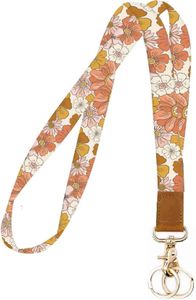 NUGGHU Lanyards for Keys, Durable Keychain Long Lanyard for Women Men, Cute Neck Lanyard for ID Badges Holder, Wallets, key, Retro Boho Flowers, 0.78x17.3 Inches