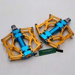 SUNDELY® 9/16” Mountain Bike Platform Pedals Flat Sealed Bearing Bicycle Pedals Gold+Blue