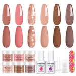 Lavender Violets 12 Pcs Dip Powder Nail Kit Starter 6 Colours Nude Pink Neutral Skin Dipping Powder System Liquid Set with Base & Top Coat Activator for French Nail Art Manicure Salon Home DIY M204