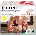 The Honest Company Clean Conscious Diapers | Plant-Based, Sustainable | Just Peachy + Flower Power | Super Club Box, Size 4 (22-37 lbs), 104 Count