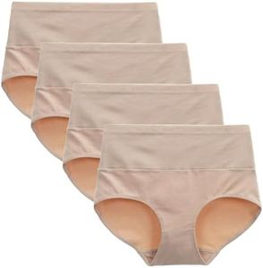 LIQQY Women's Underwear Cotton Briefs Breathable High Waist Panty Full Coverage Undies Multipack (Nude/4Pk, Large)