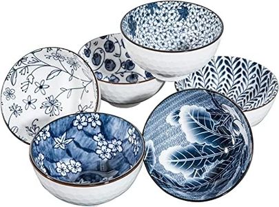 HUIRUMM Porcelain Cereal Bowls 10 Ounces,Ceramic Soup Bowl, 4.5 Inch Set of 6, Japanese Style Rice Bowls,Cereal Bowls for Kitchen,Vintage Blue and White Bowls for Rice Salad Snack, Dishwasher