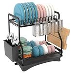 E-MANIS Dish Drying Rack,Dish Rack for Kitchen Counter,2 Tier Dish Drying Rack with Drainboard Dish Drainer with Drainage Utensil Holder for Dish,Cup,Cutting Board